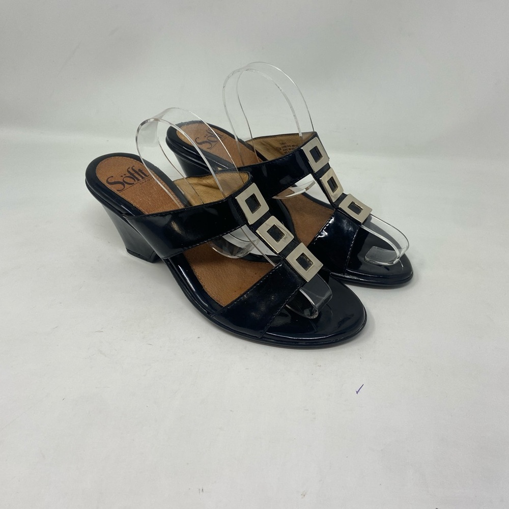 Sofft T Strap Patent Leather Slip On Wedge Sandals Women’s Size 7.5